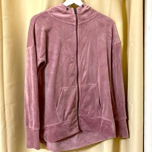 Plush Velvety Dusty Pale Pink Lavender Zip Up Sweater Hoodie Sweatshirt Ideology